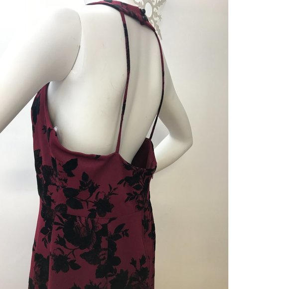Le Chateau PLUS SIZE Flocked Wine Burgundy Red Maxi Gala Dress Gown Wedding NWT - Picture 6 of 8